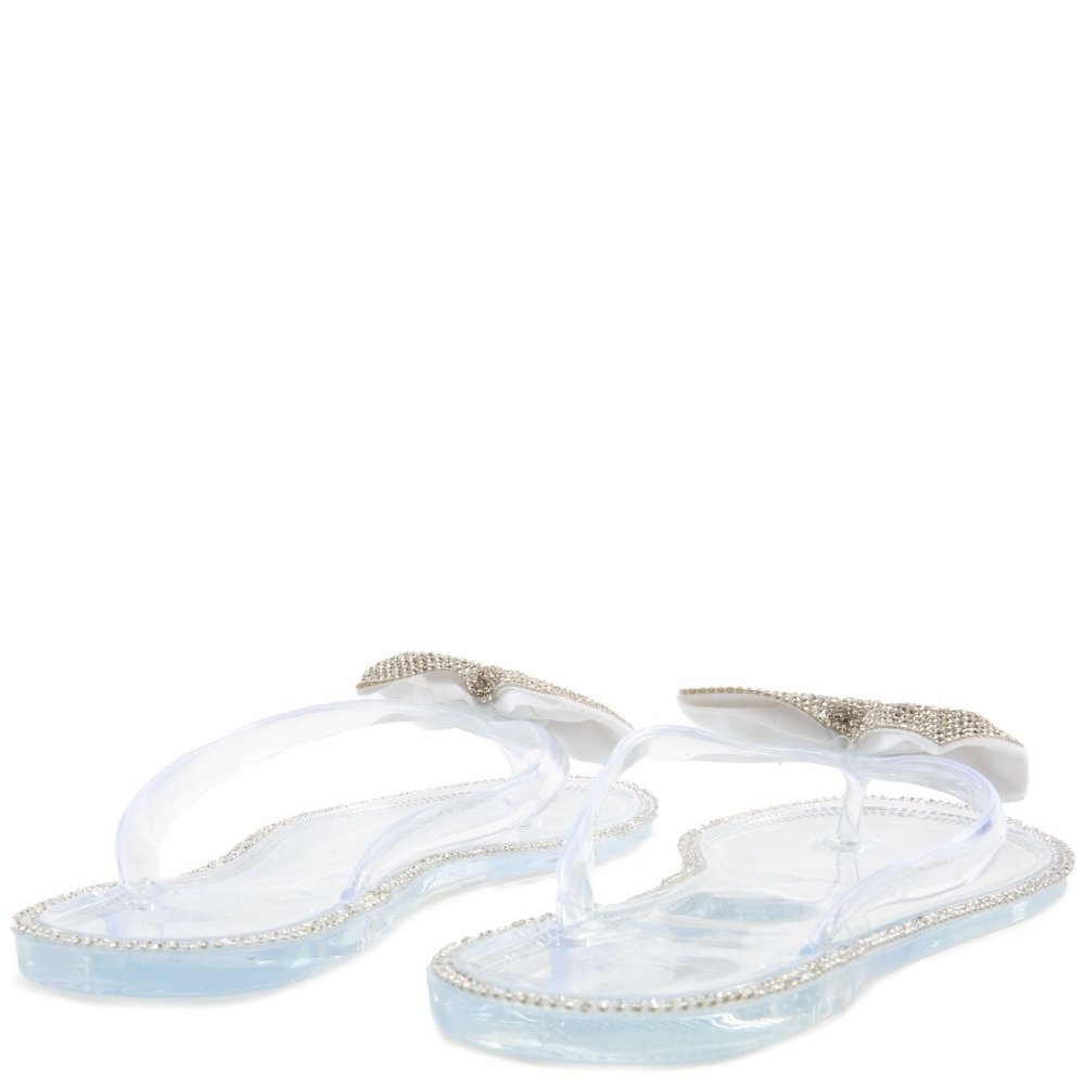 Forever Women's Clear Rhinestone Clear Flip Flop Sandals Size 8 - Picture 3 of 7